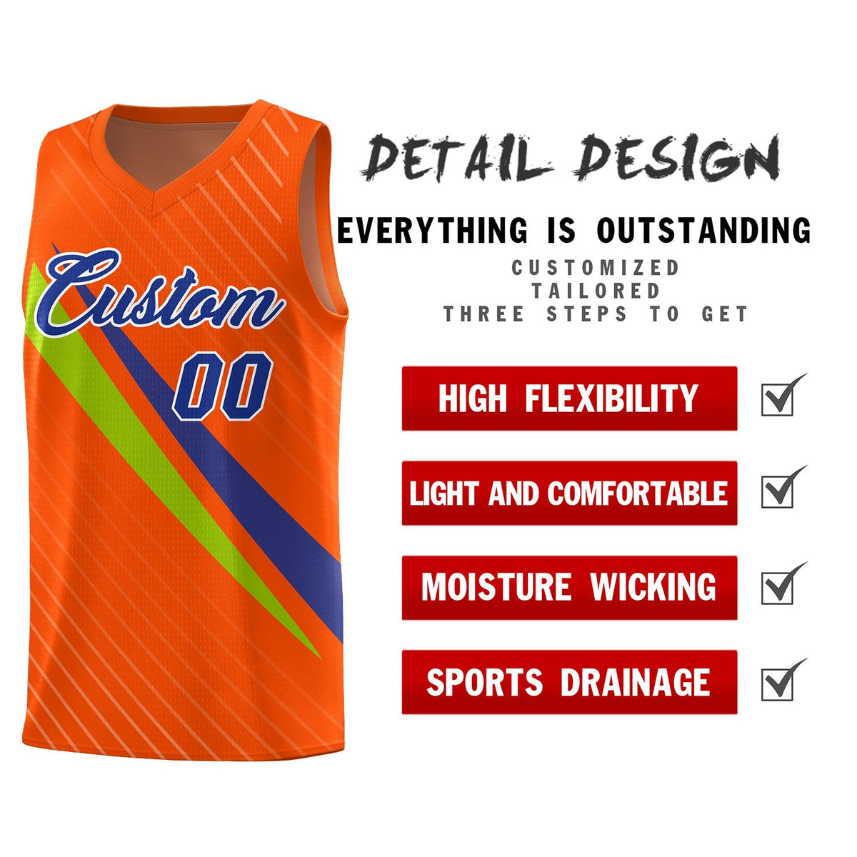 Custom Orange Diagonal Pinstripe Pattern Color Block Sports Uniform Basketball Jersey