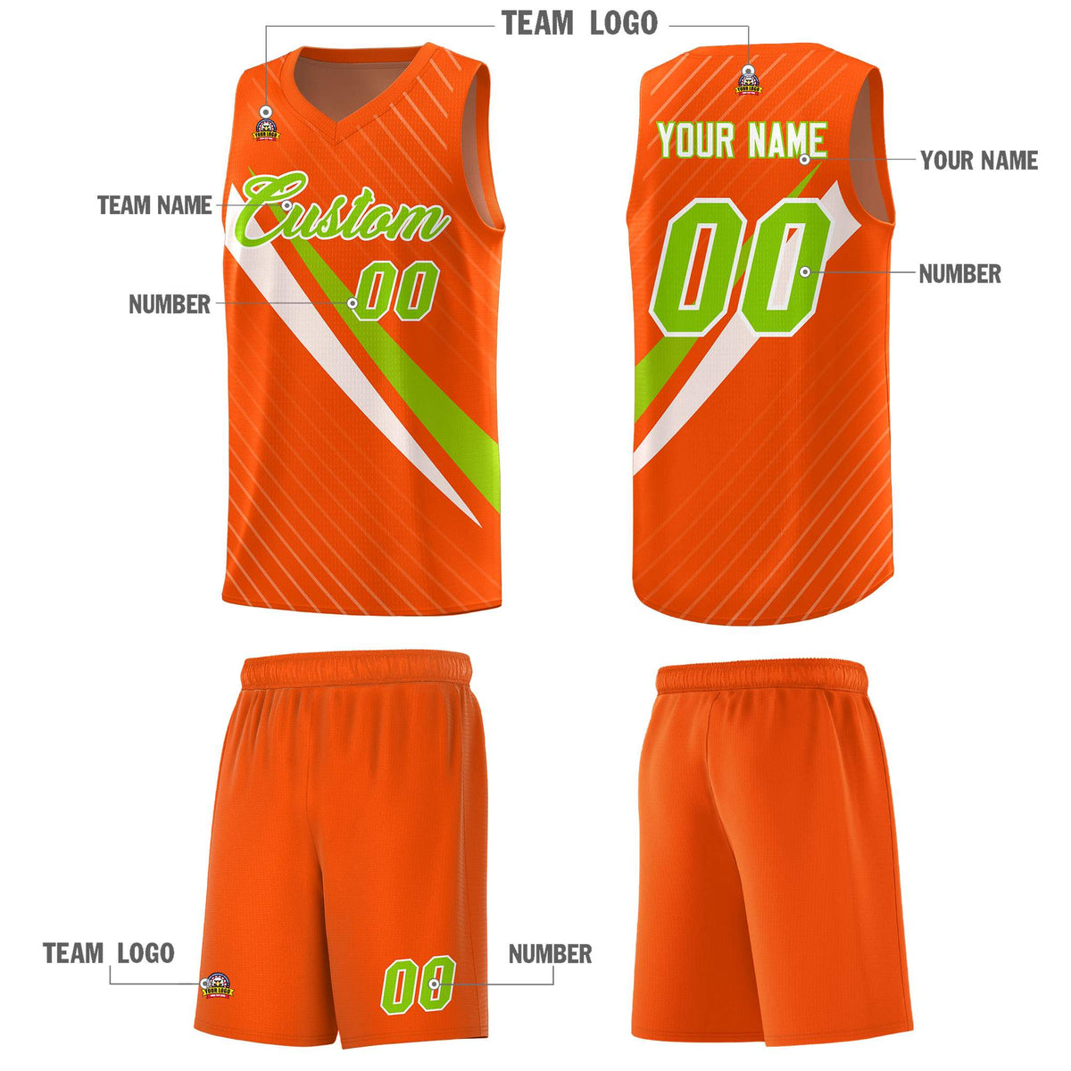 Custom Orange Diagonal Pinstripe Pattern Color Block Sports Uniform Basketball Jersey