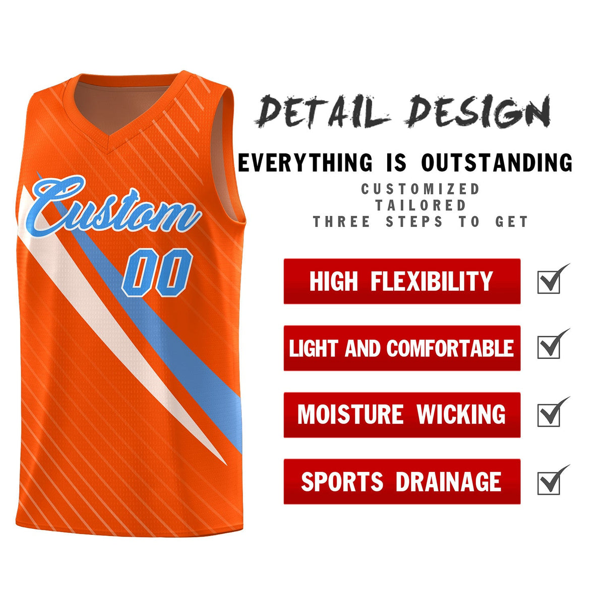 Custom Orange Diagonal Pinstripe Pattern Color Block Sports Uniform Basketball Jersey