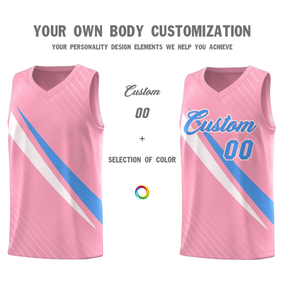 Custom Light Pink Diagonal Pinstripe Pattern Color Block Sports Uniform Basketball Jersey