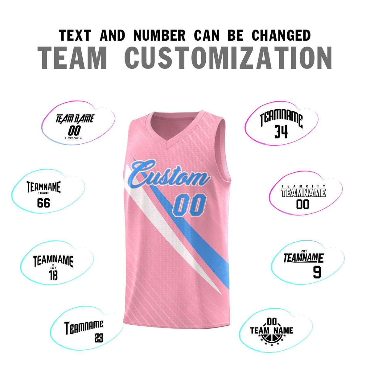 Custom Light Pink Diagonal Pinstripe Pattern Color Block Sports Uniform Basketball Jersey