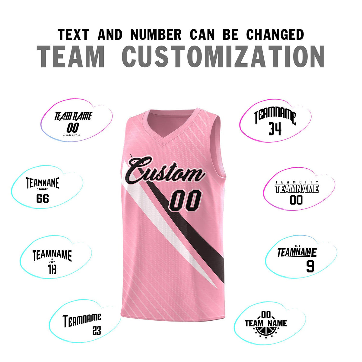 Custom Light Pink Diagonal Pinstripe Pattern Color Block Sports Uniform Basketball Jersey