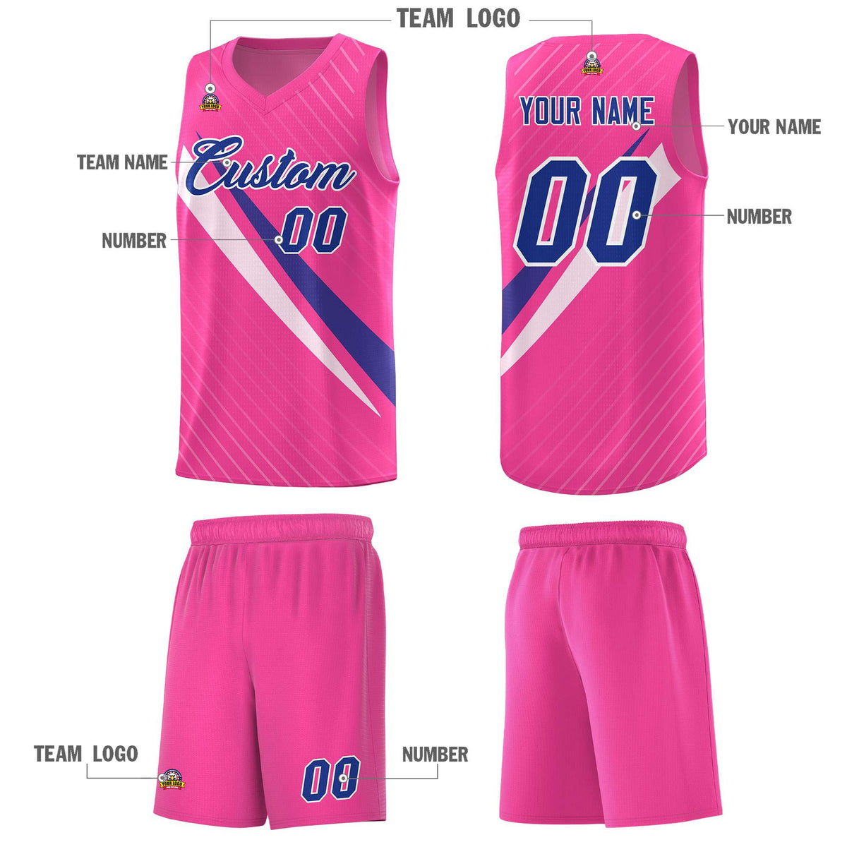 Custom Pink Diagonal Pinstripe Pattern Color Block Sports Uniform Basketball Jersey