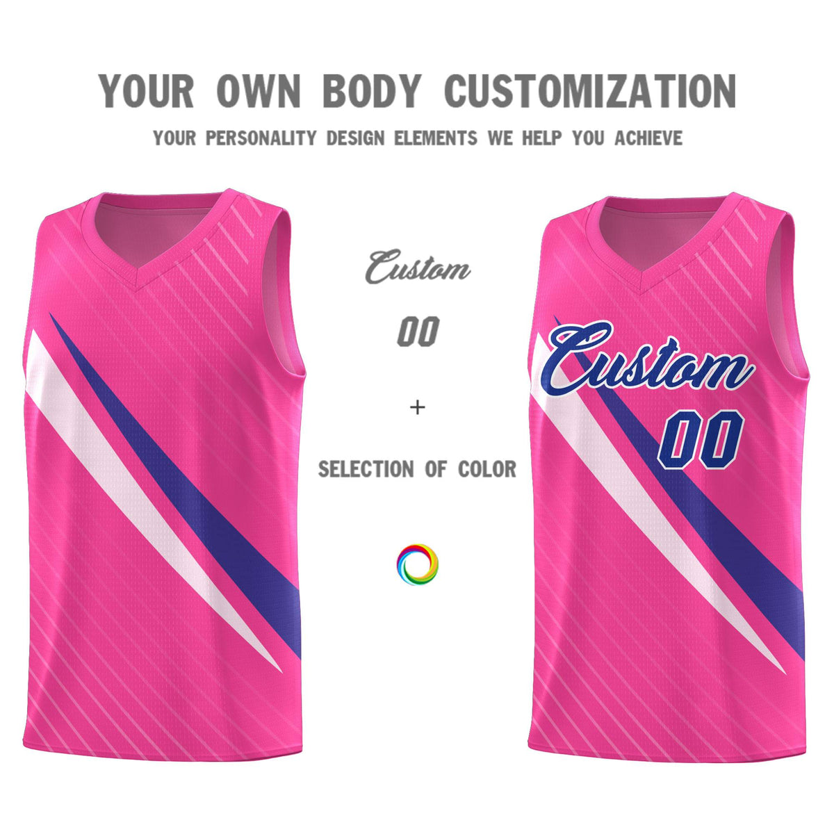 Custom Pink Diagonal Pinstripe Pattern Color Block Sports Uniform Basketball Jersey