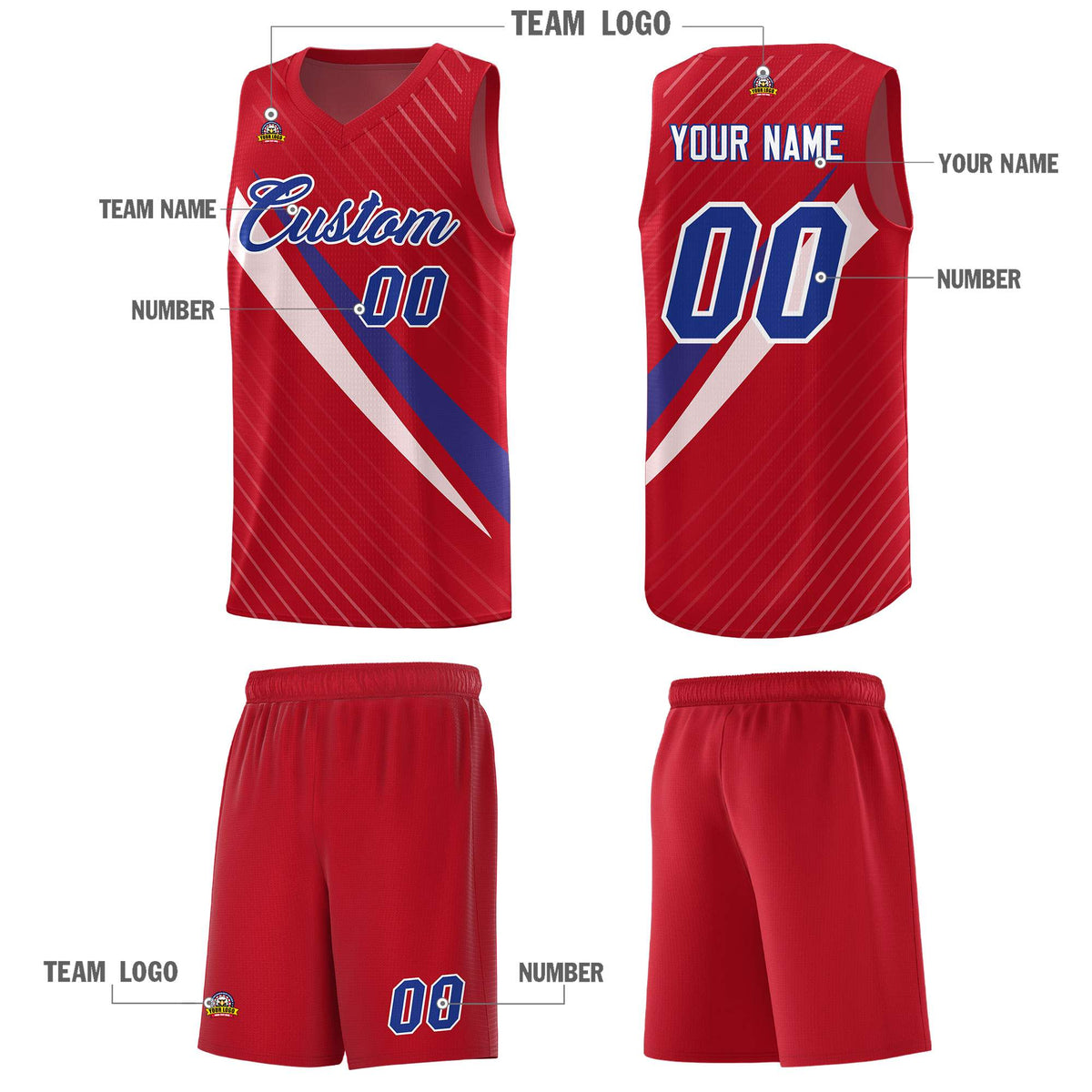Custom Red Diagonal Pinstripe Pattern Color Block Sports Uniform Basketball Jersey