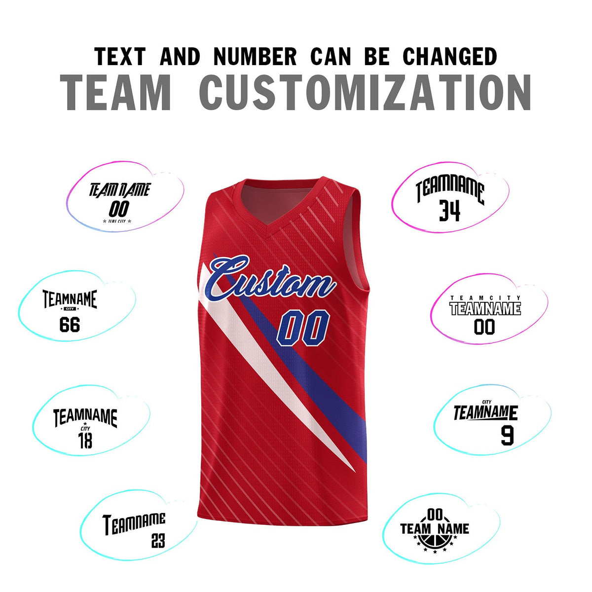 Custom Red Diagonal Pinstripe Pattern Color Block Sports Uniform Basketball Jersey
