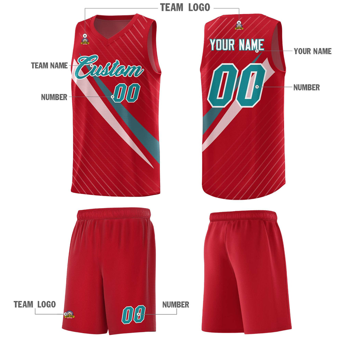 Custom Red Diagonal Pinstripe Pattern Color Block Sports Uniform Basketball Jersey