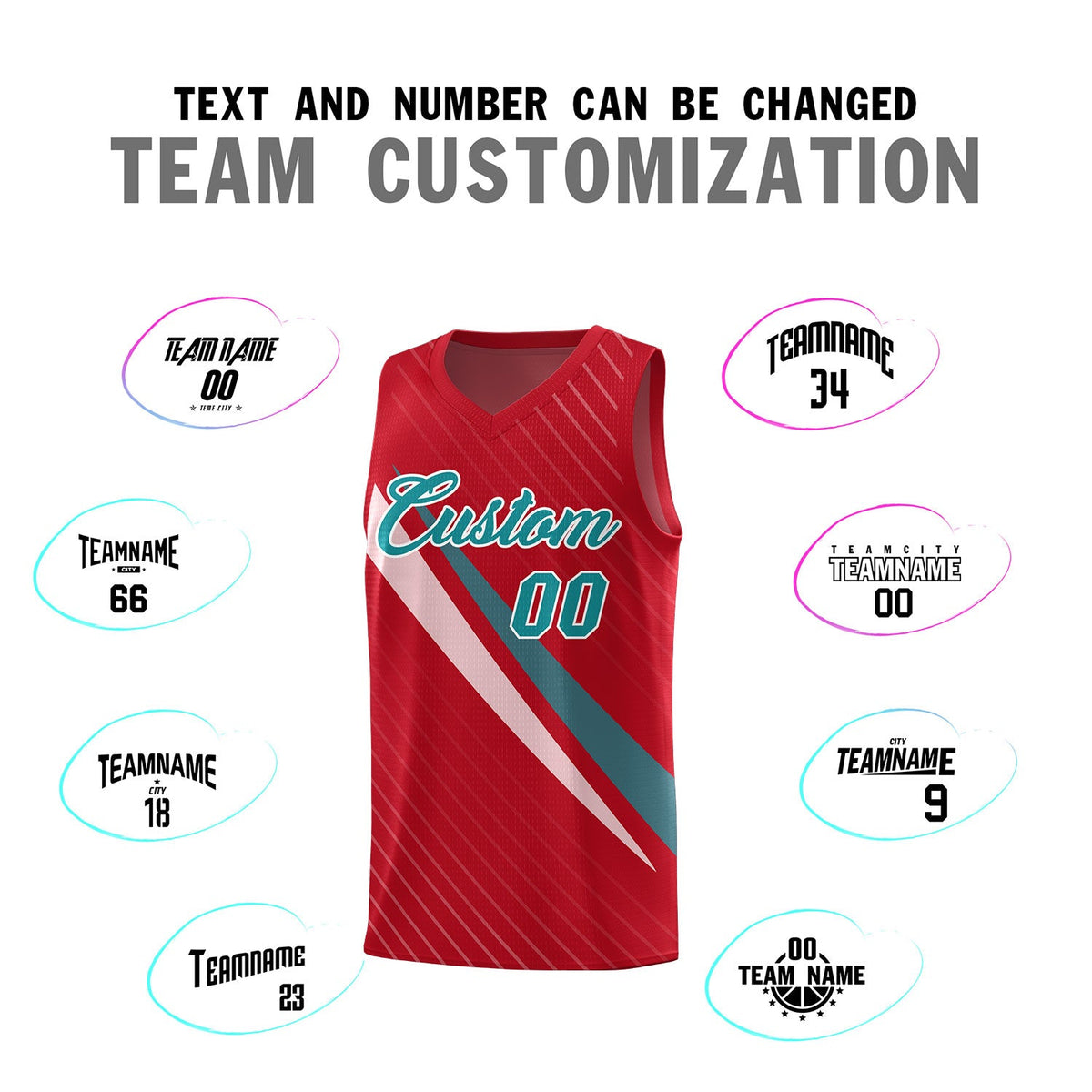 Custom Red Diagonal Pinstripe Pattern Color Block Sports Uniform Basketball Jersey