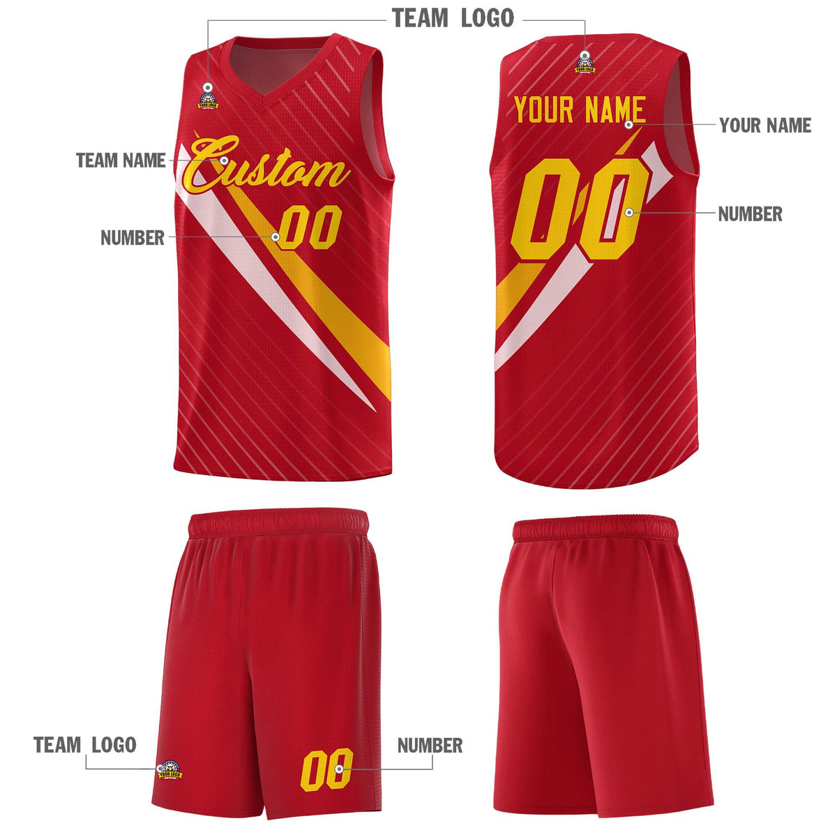 Custom Red Diagonal Pinstripe Pattern Color Block Sports Uniform Basketball Jersey