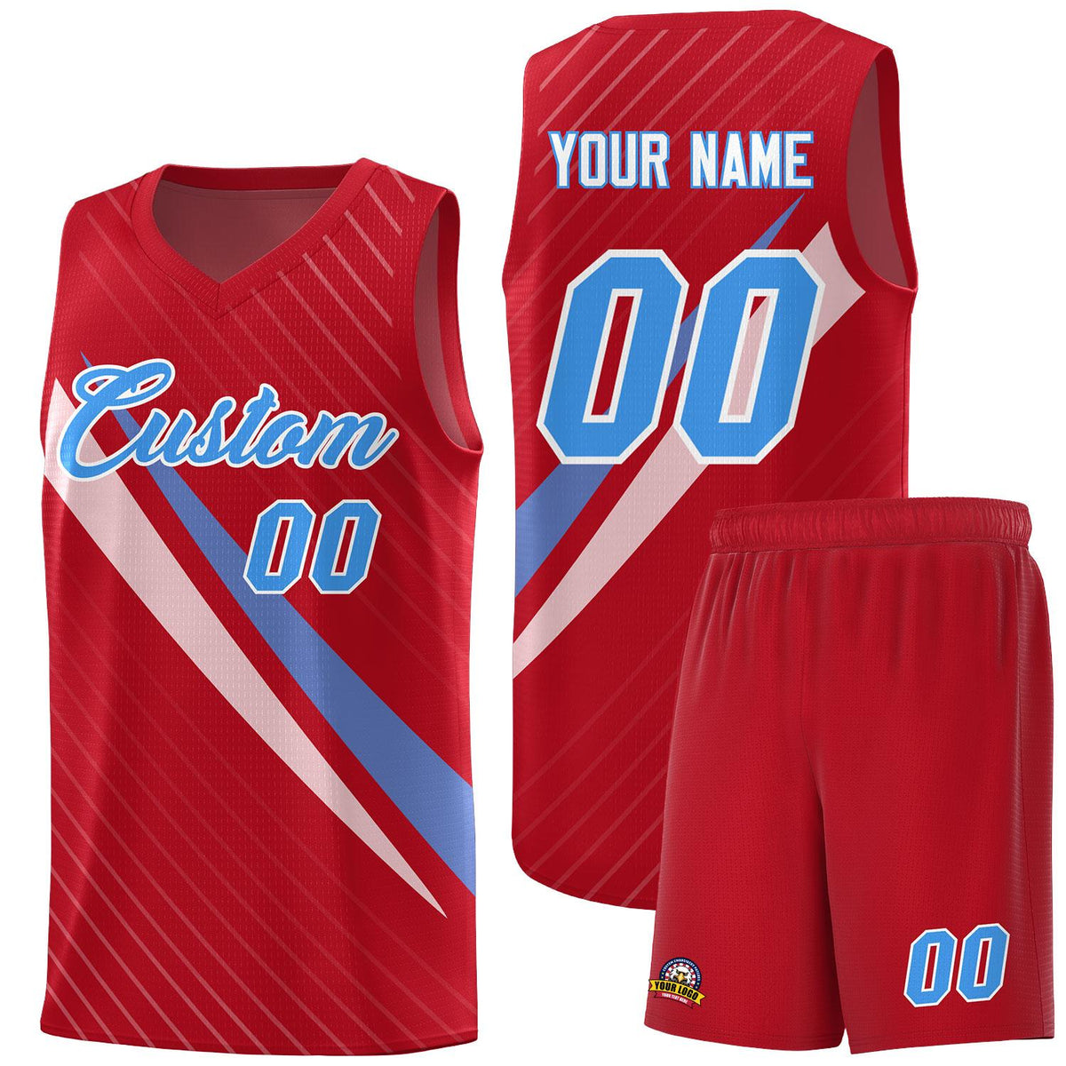 Custom Red Diagonal Pinstripe Pattern Color Block Sports Uniform Basketball Jersey