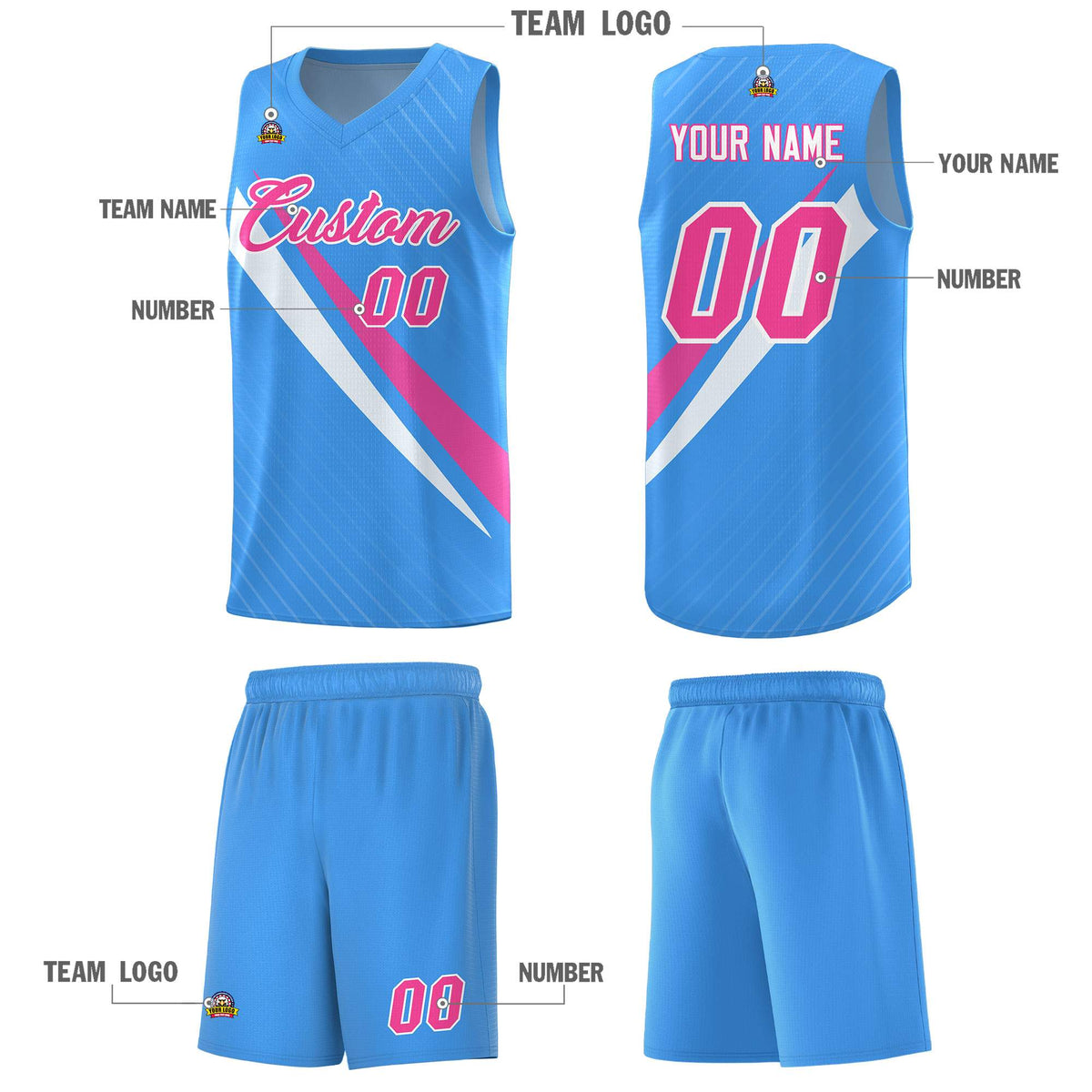 Custom Light Blue Diagonal Pinstripe Pattern Color Block Sports Uniform Basketball Jersey