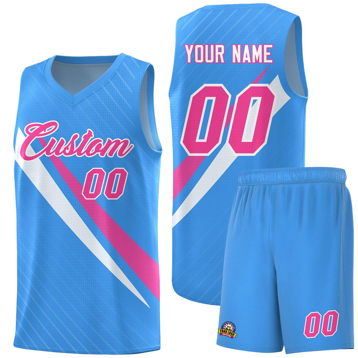 Custom Light Blue Diagonal Pinstripe Pattern Color Block Sports Uniform Basketball Jersey