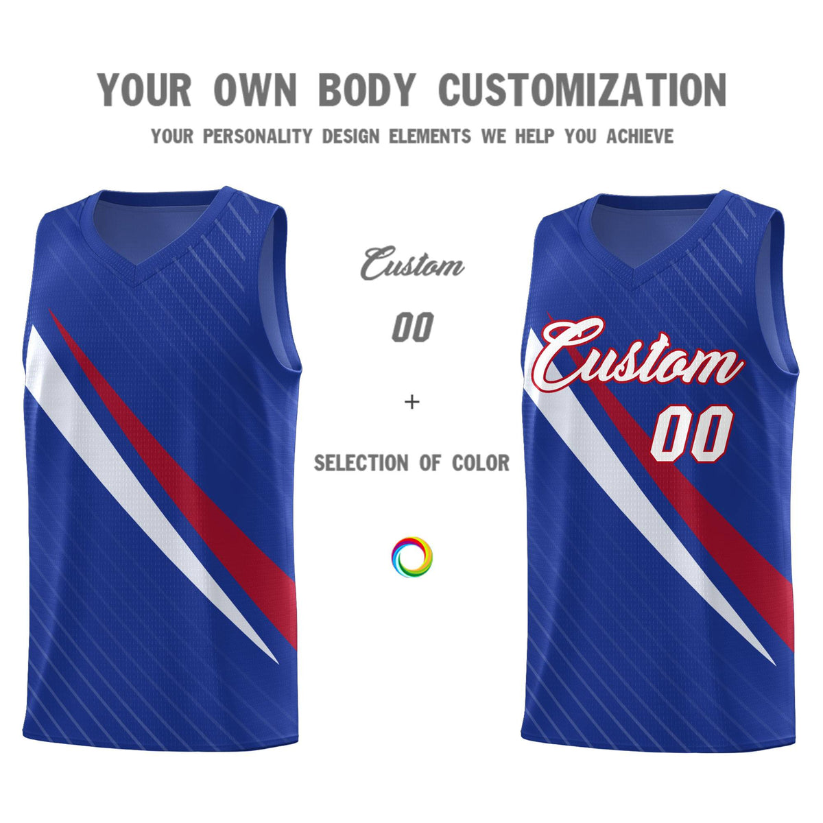 Custom Royal Diagonal Pinstripe Pattern Color Block Sports Uniform Basketball Jersey