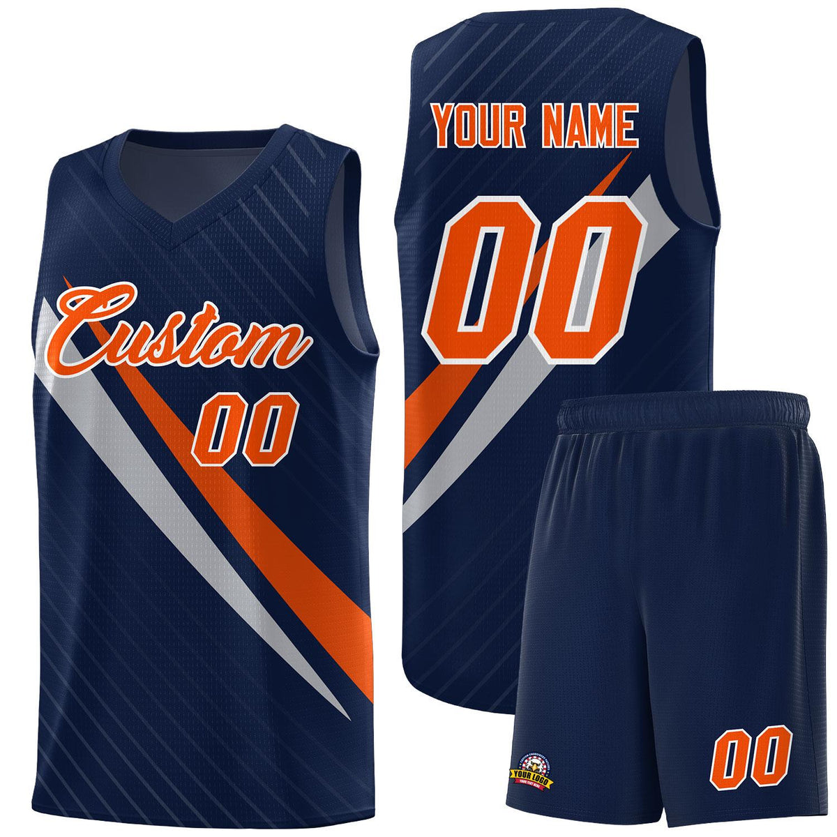 Custom Navy Diagonal Pinstripe Pattern Color Block Sports Uniform Basketball Jersey
