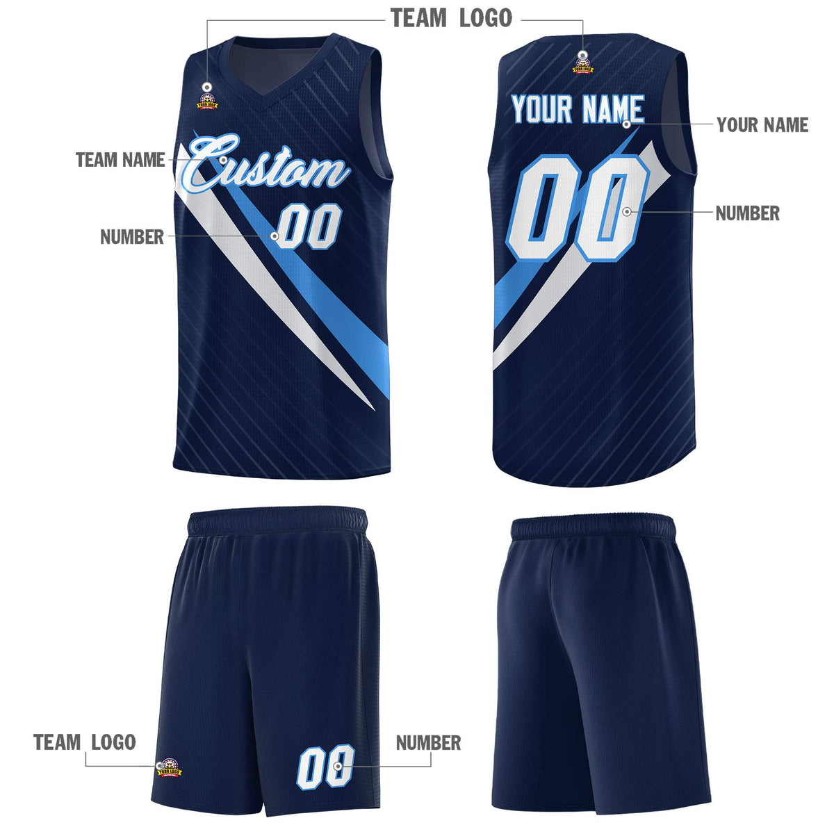 Custom Navy Diagonal Pinstripe Pattern Color Block Sports Uniform Basketball Jersey
