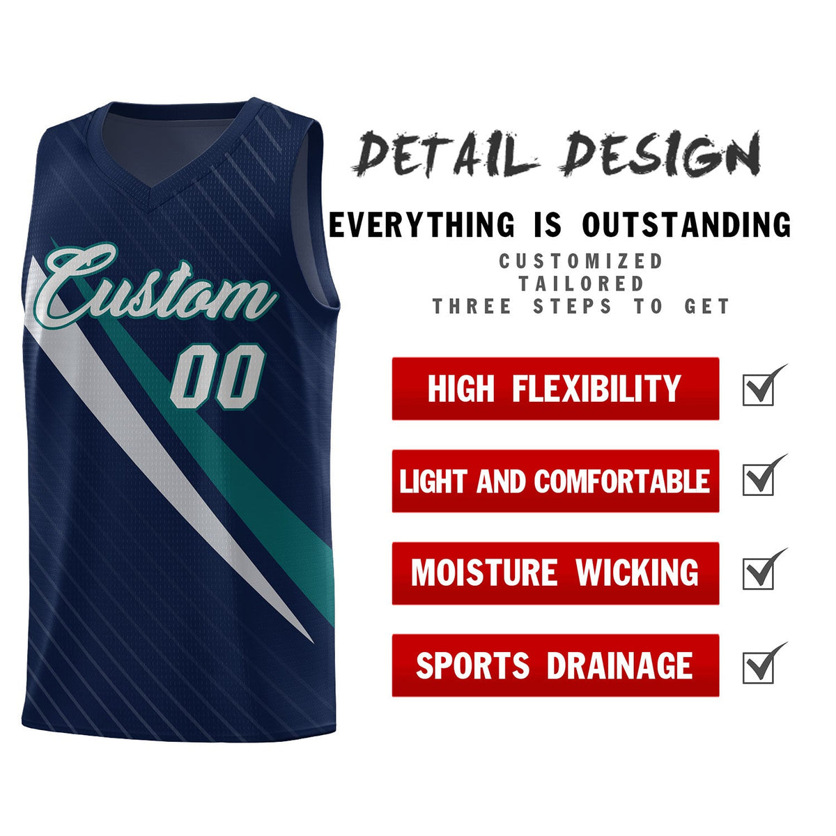 Custom Navy Diagonal Pinstripe Pattern Color Block Sports Uniform Basketball Jersey