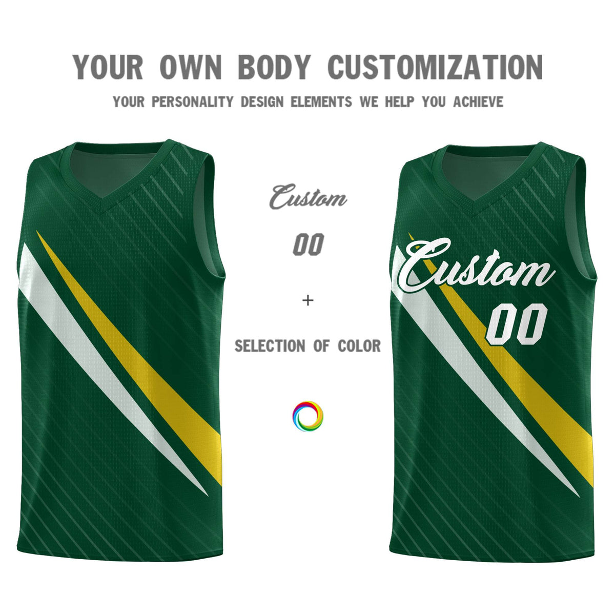 Custom Hunter Green Diagonal Pinstripe Pattern Color Block Sports Uniform Basketball Jersey
