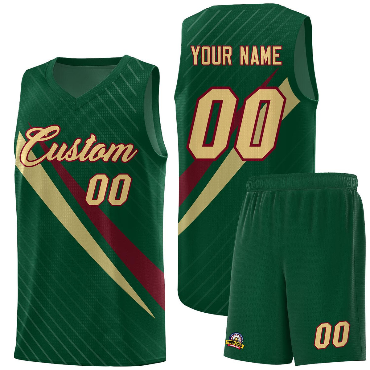 Custom Hunter Green Diagonal Pinstripe Pattern Color Block Sports Uniform Basketball Jersey