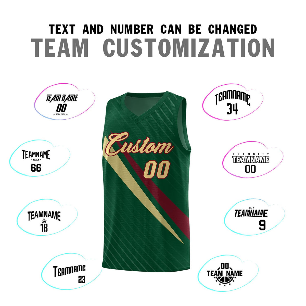 Custom Hunter Green Diagonal Pinstripe Pattern Color Block Sports Uniform Basketball Jersey