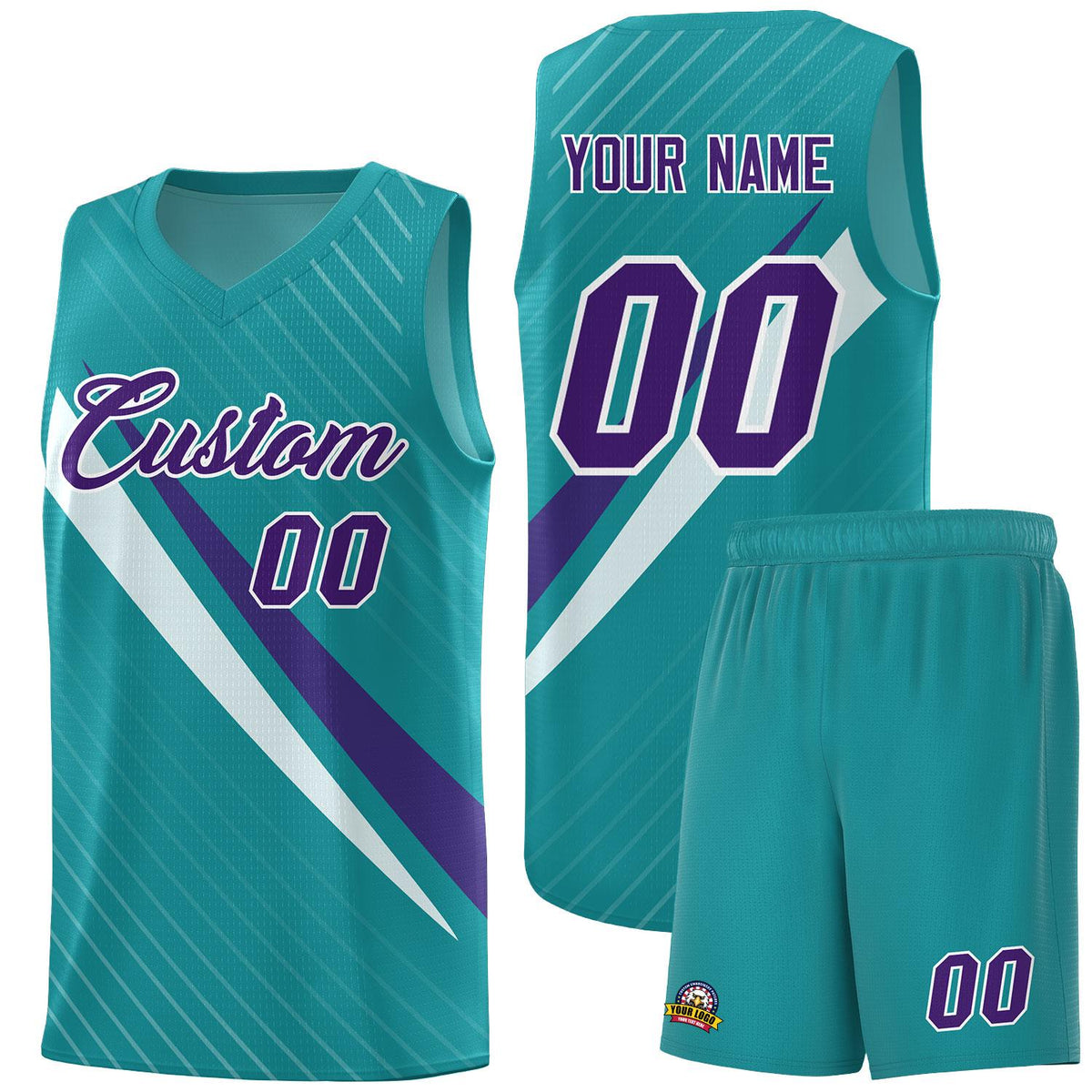 Custom Aqua Diagonal Pinstripe Pattern Color Block Sports Uniform Basketball Jersey