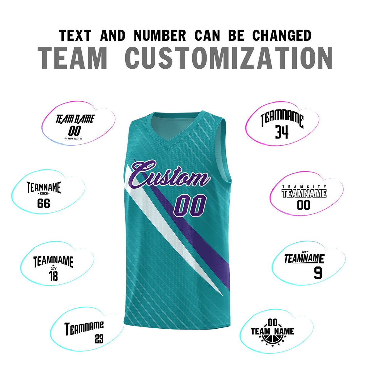 Custom Aqua Diagonal Pinstripe Pattern Color Block Sports Uniform Basketball Jersey