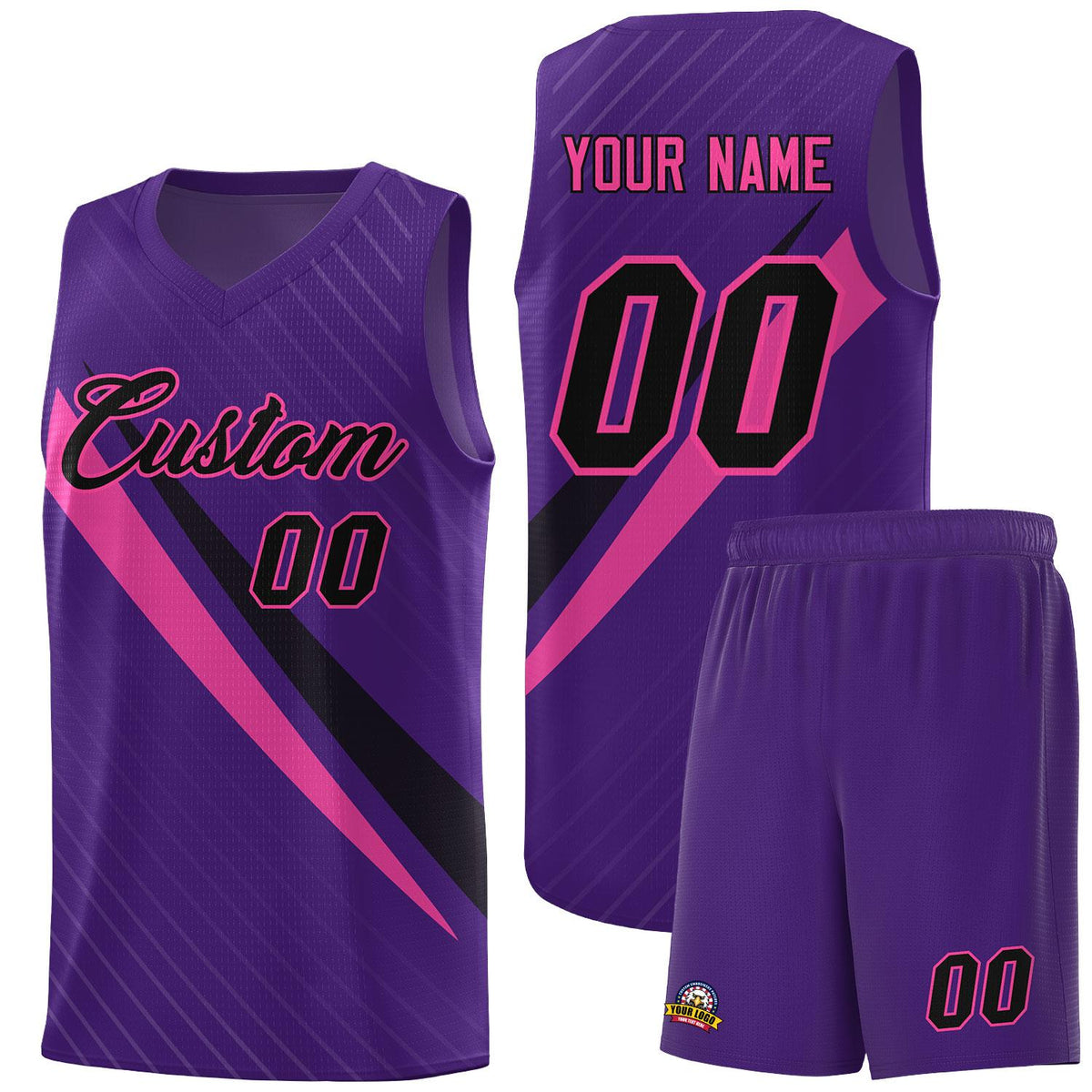 Custom Purple Diagonal Pinstripe Pattern Color Block Sports Uniform Basketball Jersey