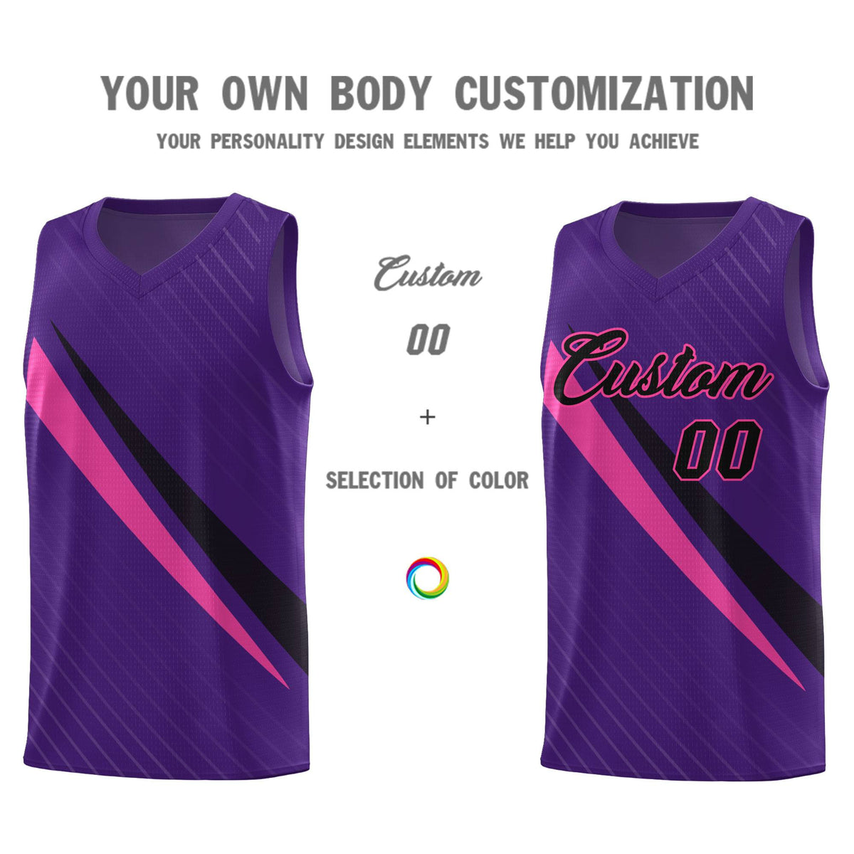 Custom Purple Diagonal Pinstripe Pattern Color Block Sports Uniform Basketball Jersey