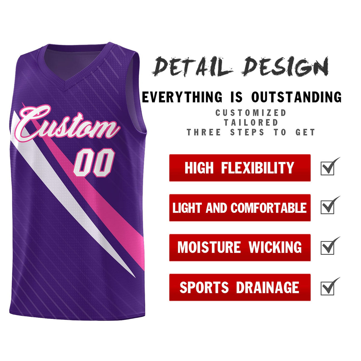 Custom Purple Diagonal Pinstripe Pattern Color Block Sports Uniform Basketball Jersey