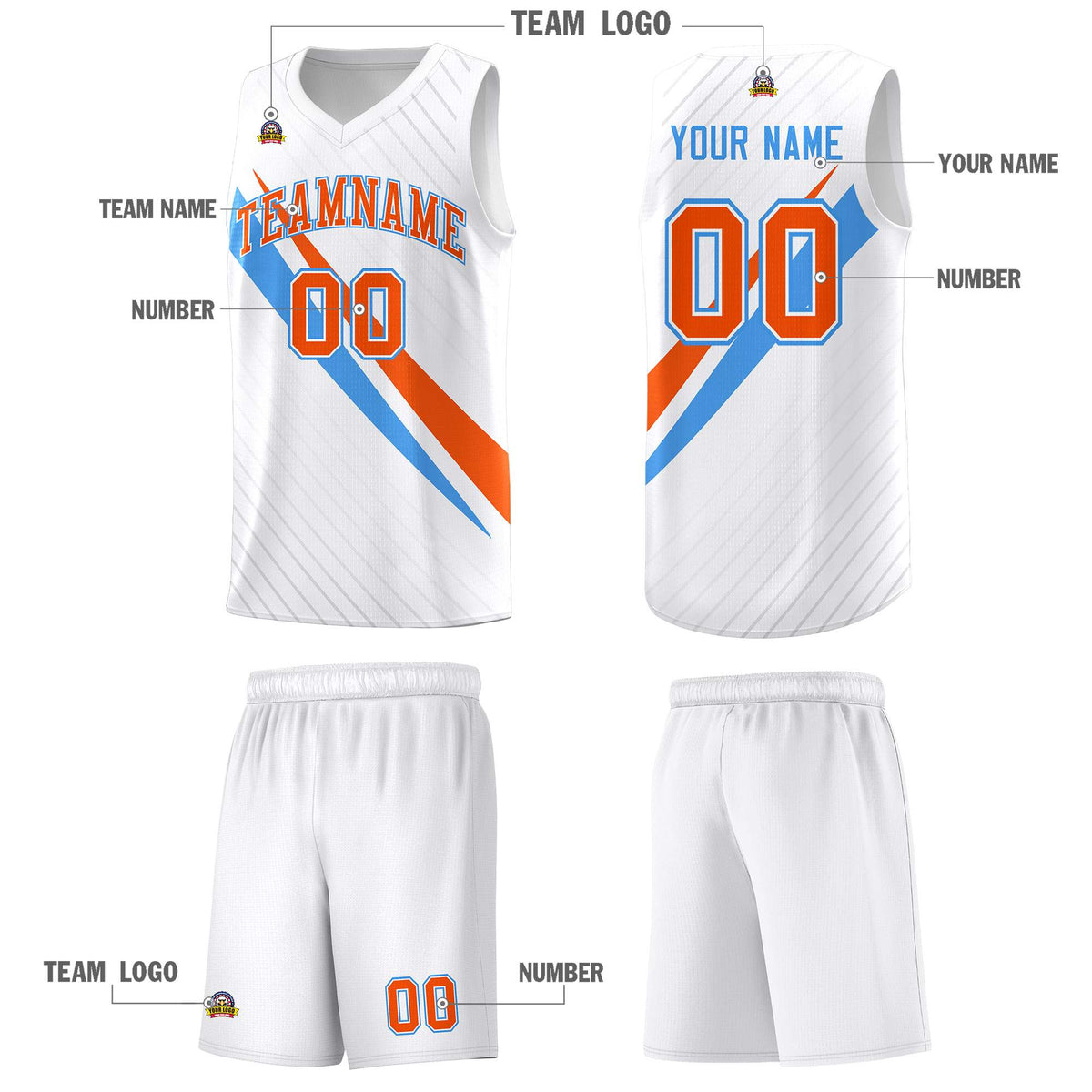 Custom White Diagonal Pinstripe Pattern Color Block Sports Uniform Basketball Jersey