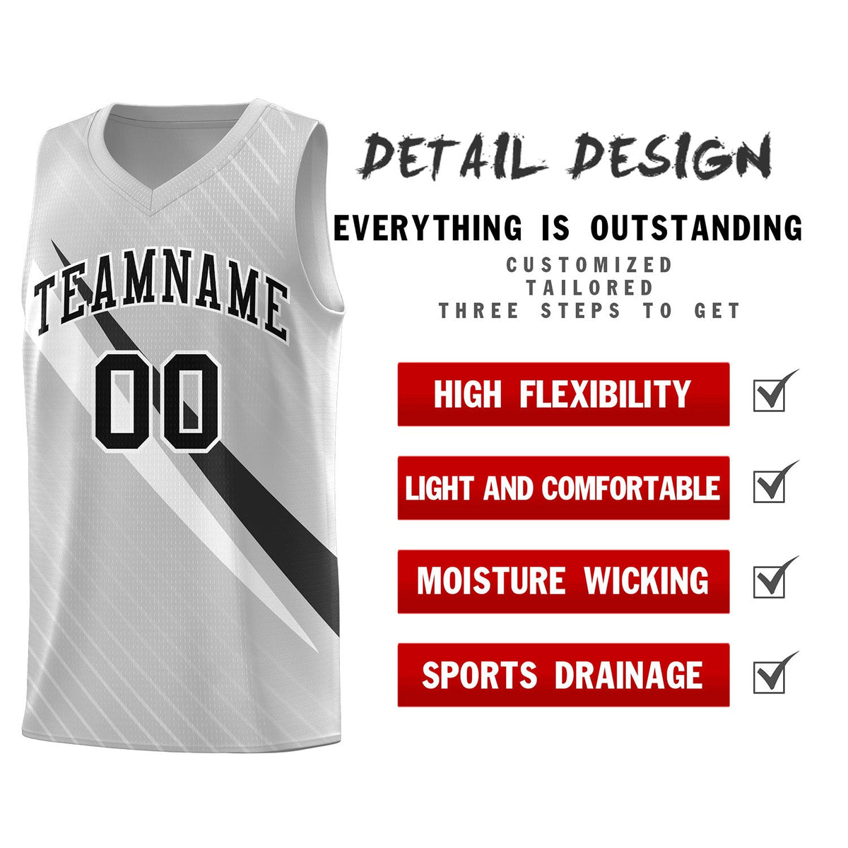 Custom Gray Diagonal Pinstripe Pattern Color Block Sports Uniform Basketball Jersey