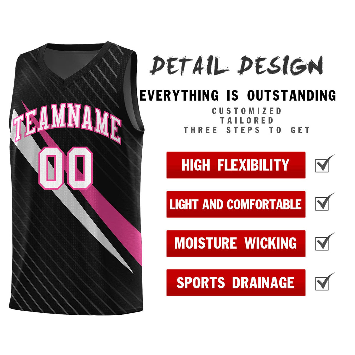 Custom Black Diagonal Pinstripe Pattern Color Block Sports Uniform Basketball Jersey