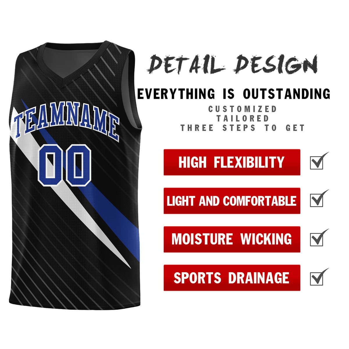Custom Black Diagonal Pinstripe Pattern Color Block Sports Uniform Basketball Jersey