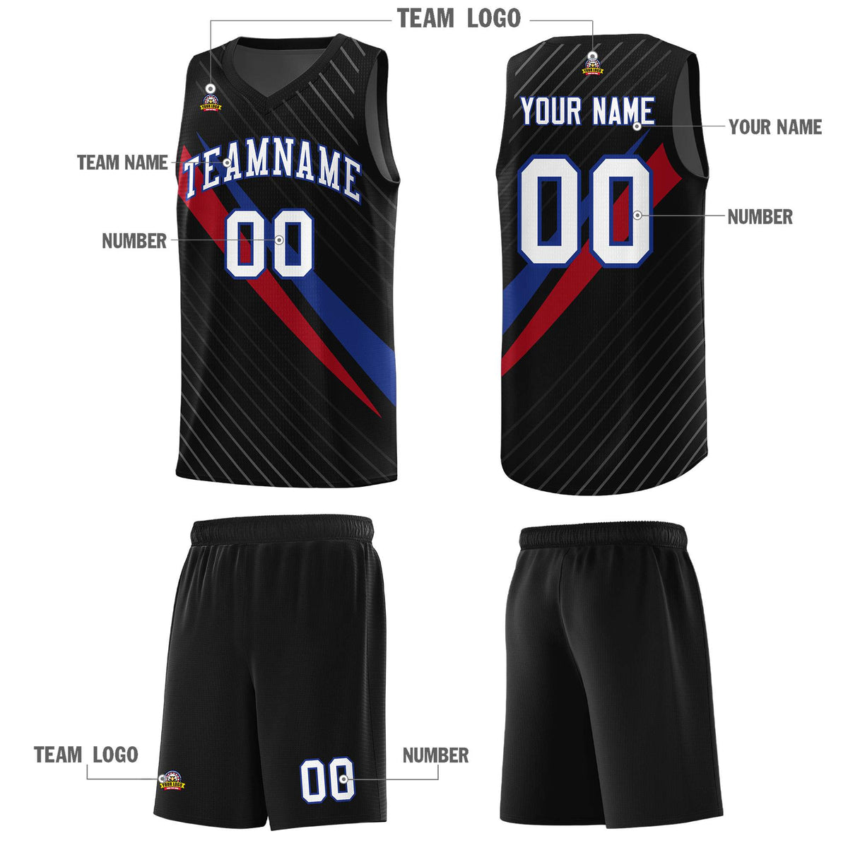 Custom Black Diagonal Pinstripe Pattern Color Block Sports Uniform Basketball Jersey