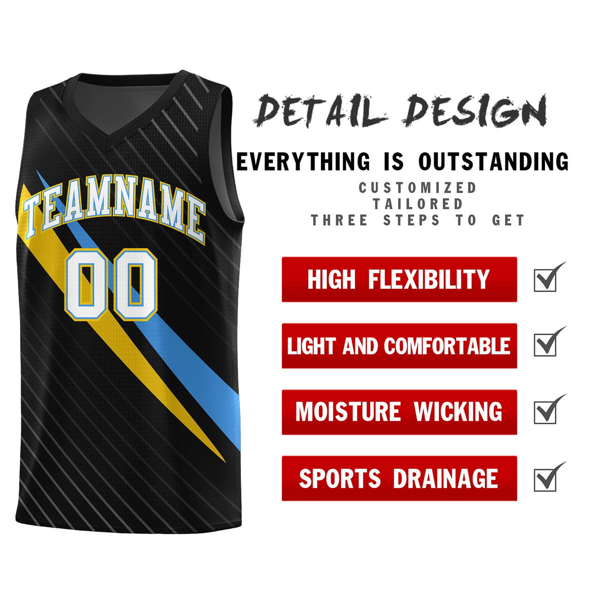 Custom Black Diagonal Pinstripe Pattern Color Block Sports Uniform Basketball Jersey