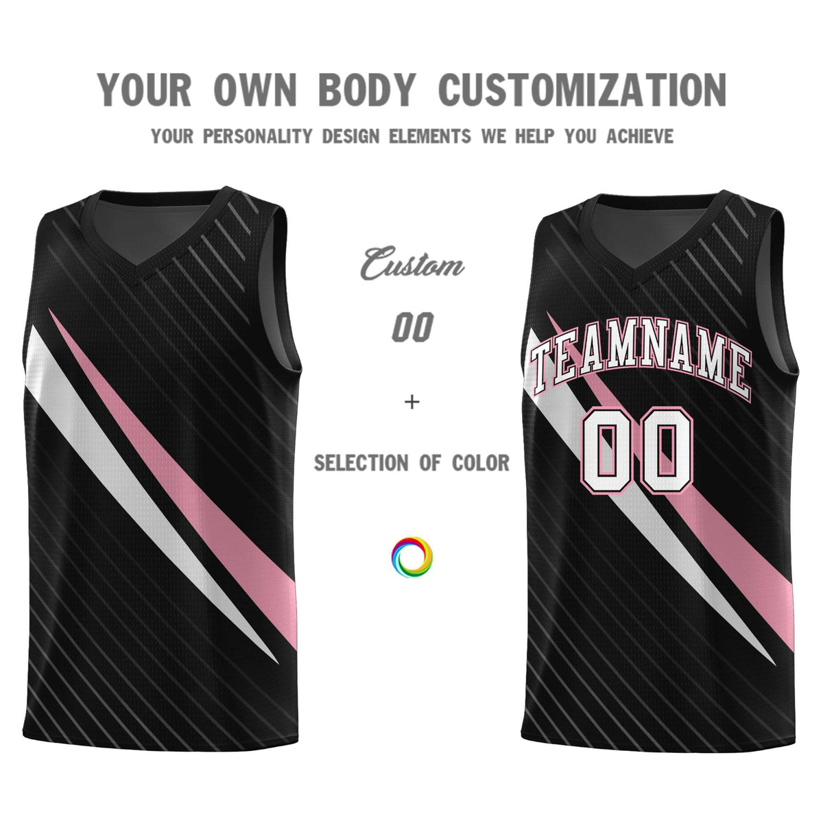 Custom Black Diagonal Pinstripe Pattern Color Block Sports Uniform Basketball Jersey