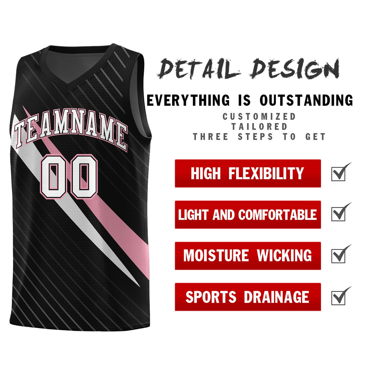 Custom Black Diagonal Pinstripe Pattern Color Block Sports Uniform Basketball Jersey