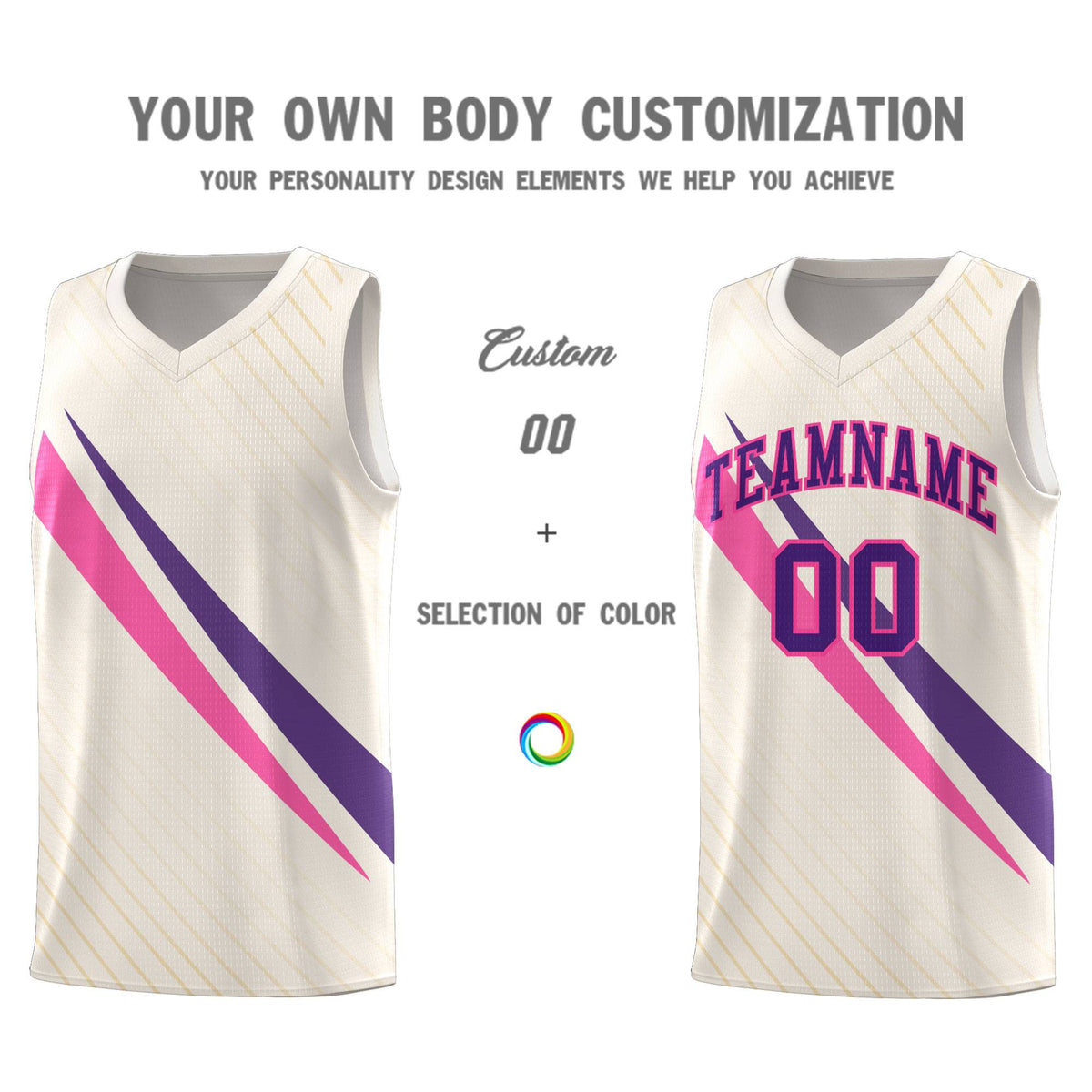 Custom Cream Diagonal Pinstripe Pattern Color Block Sports Uniform Basketball Jersey