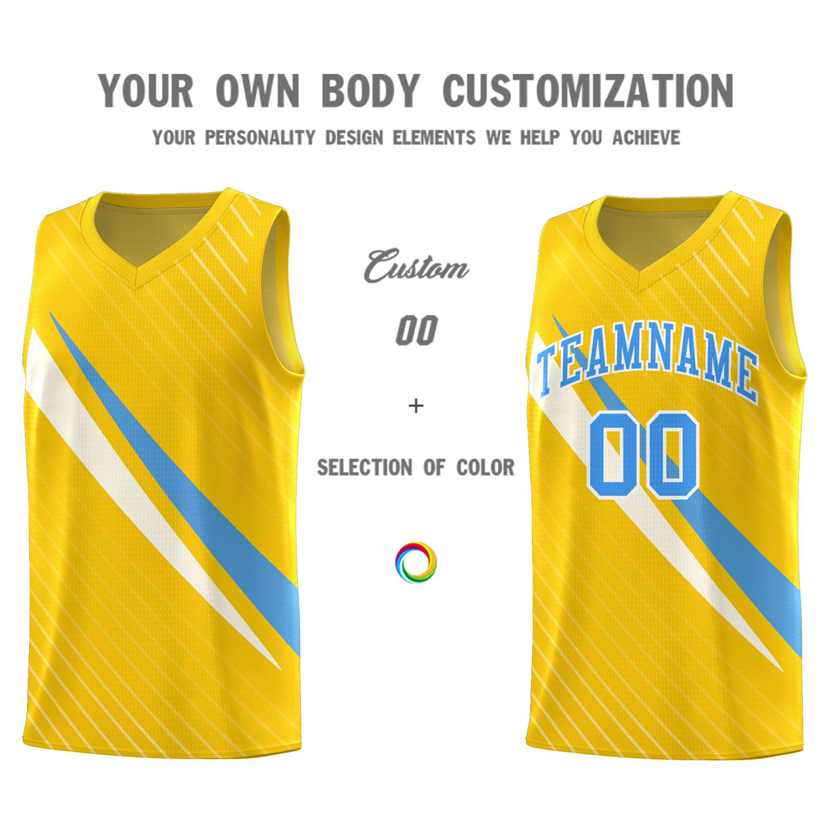Custom Gold Diagonal Pinstripe Pattern Color Block Sports Uniform Basketball Jersey