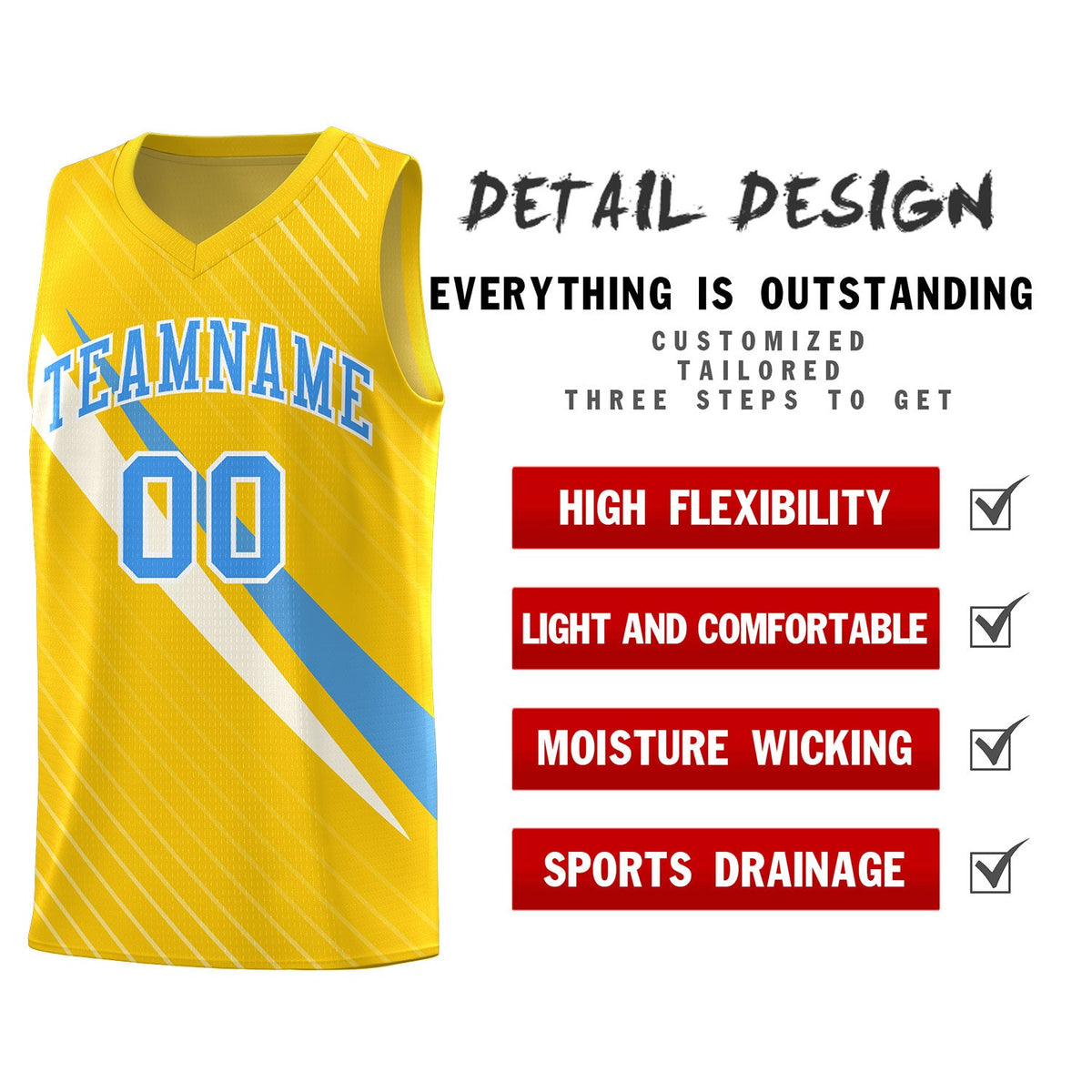 Custom Gold Diagonal Pinstripe Pattern Color Block Sports Uniform Basketball Jersey