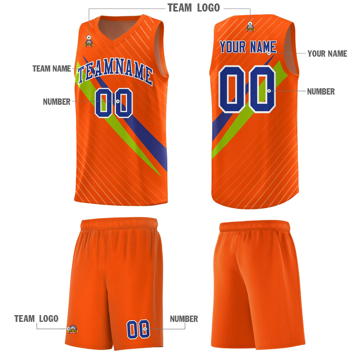 Custom Orange Diagonal Pinstripe Pattern Color Block Sports Uniform Basketball Jersey