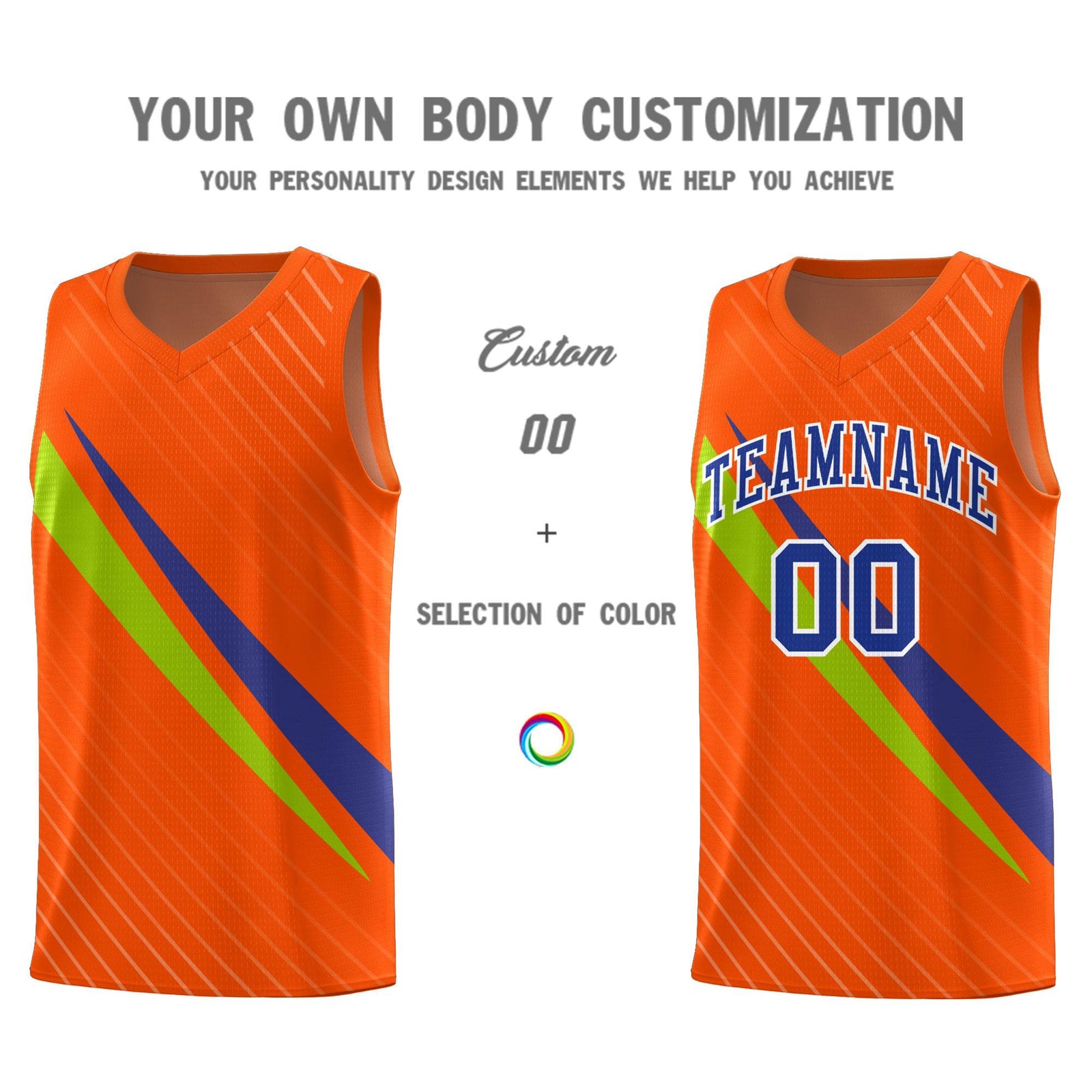 Custom Orange Diagonal Pinstripe Pattern Color Block Sports Uniform Basketball Jersey