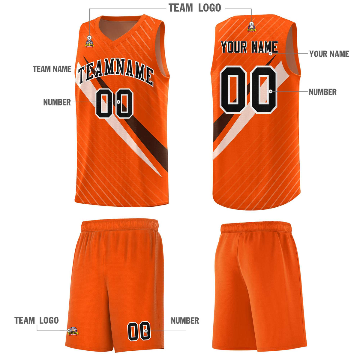 Custom Orange Diagonal Pinstripe Pattern Color Block Sports Uniform Basketball Jersey