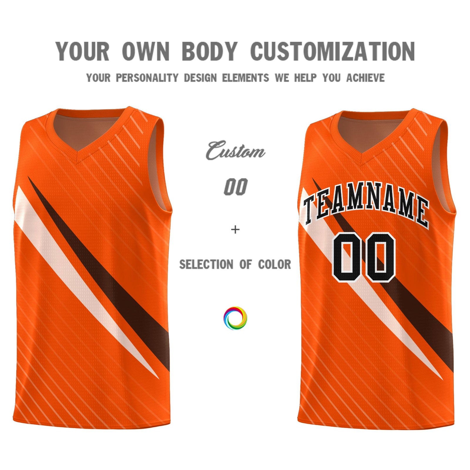 Custom Orange Diagonal Pinstripe Pattern Color Block Sports Uniform Basketball Jersey
