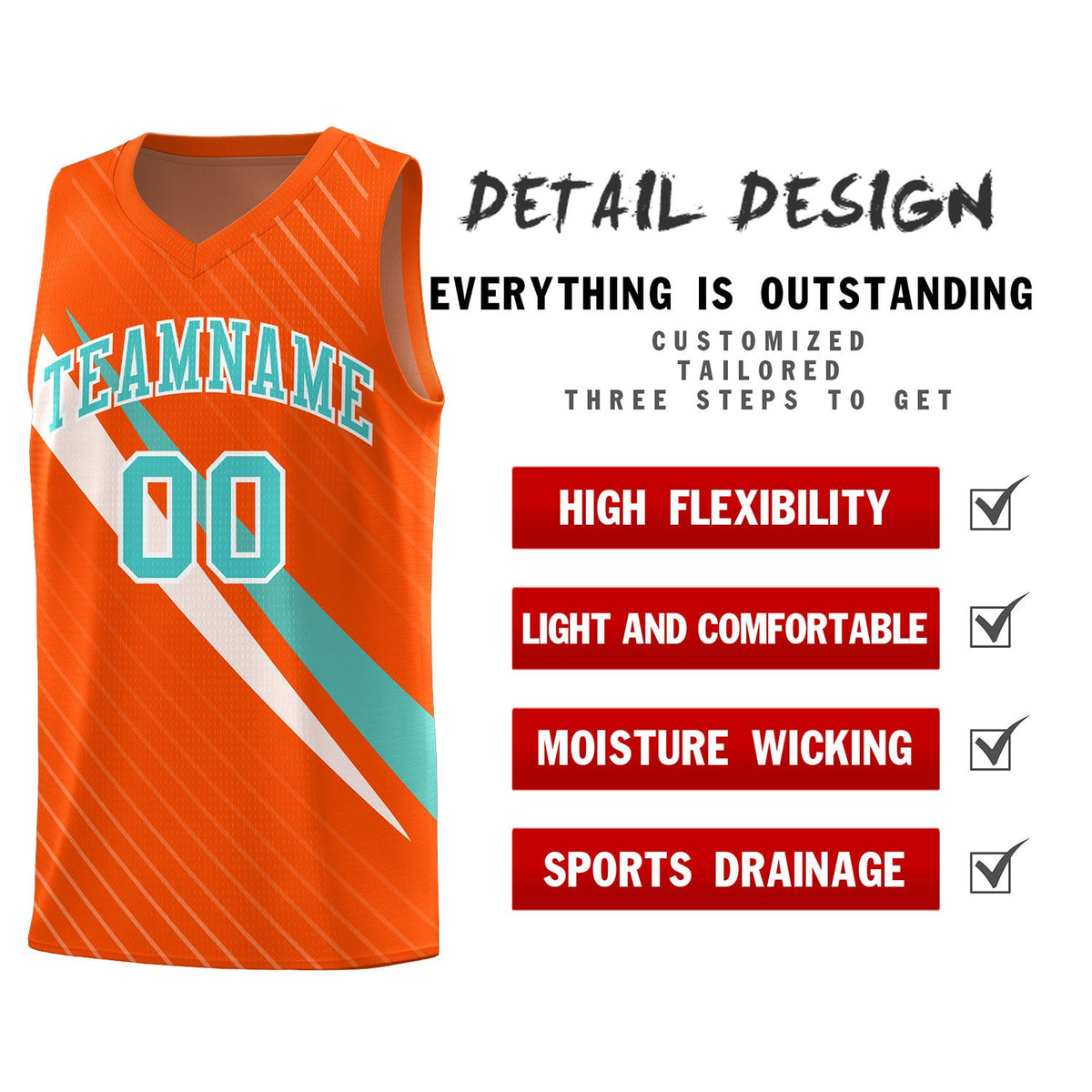 Custom Orange Diagonal Pinstripe Pattern Color Block Sports Uniform Basketball Jersey