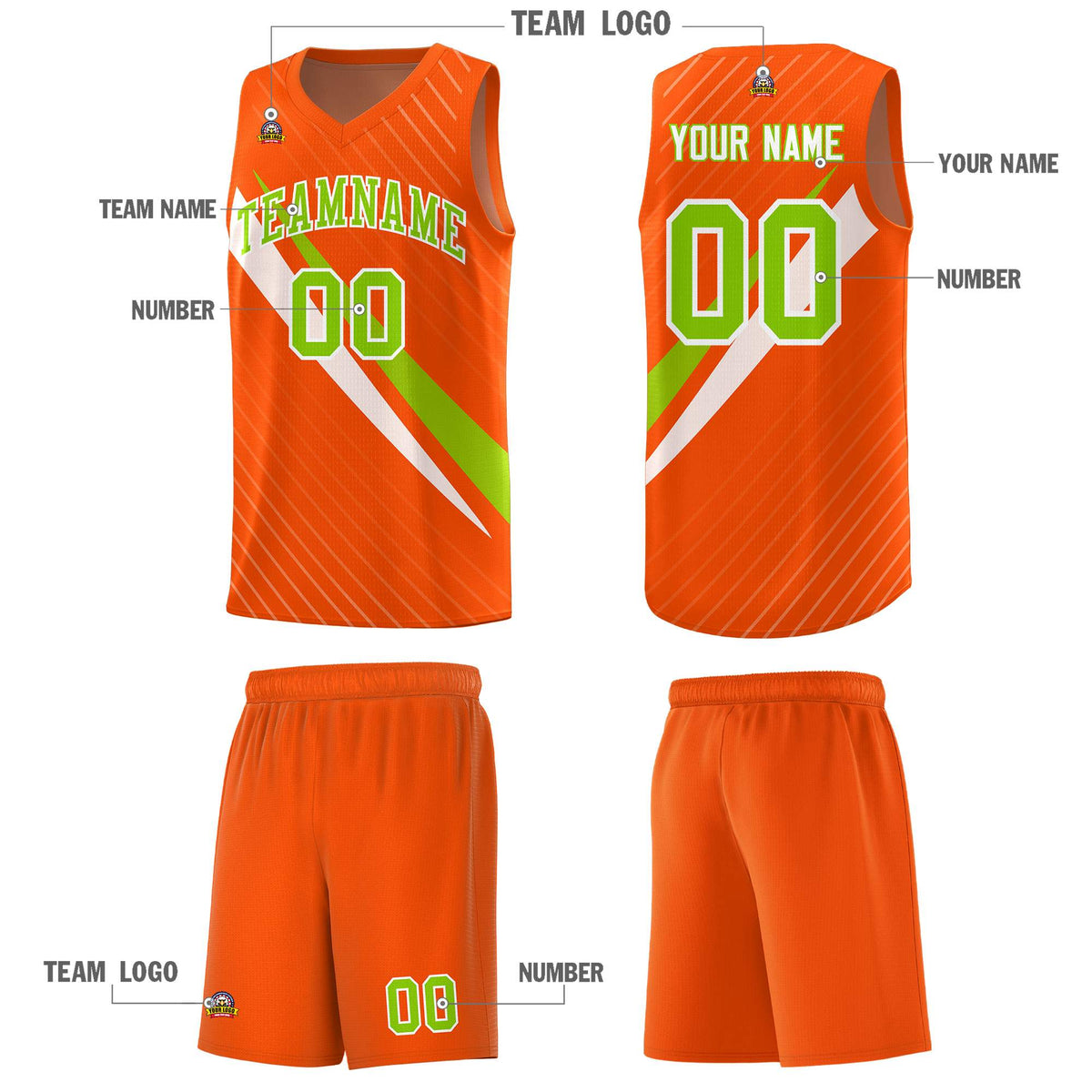 Custom Orange Diagonal Pinstripe Pattern Color Block Sports Uniform Basketball Jersey