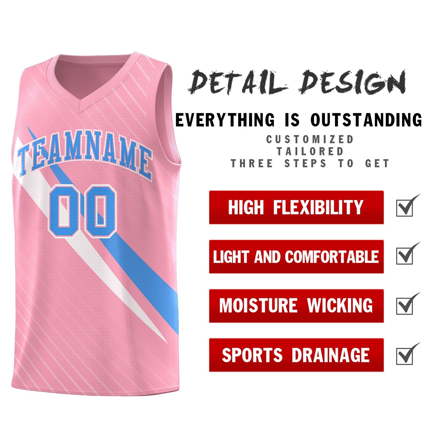 Custom Light Pink Diagonal Pinstripe Pattern Color Block Sports Uniform Basketball Jersey