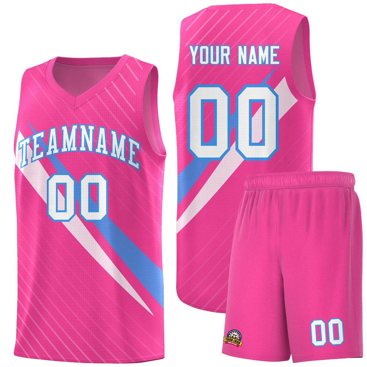 Custom Pink Diagonal Pinstripe Pattern Color Block Sports Uniform Basketball Jersey