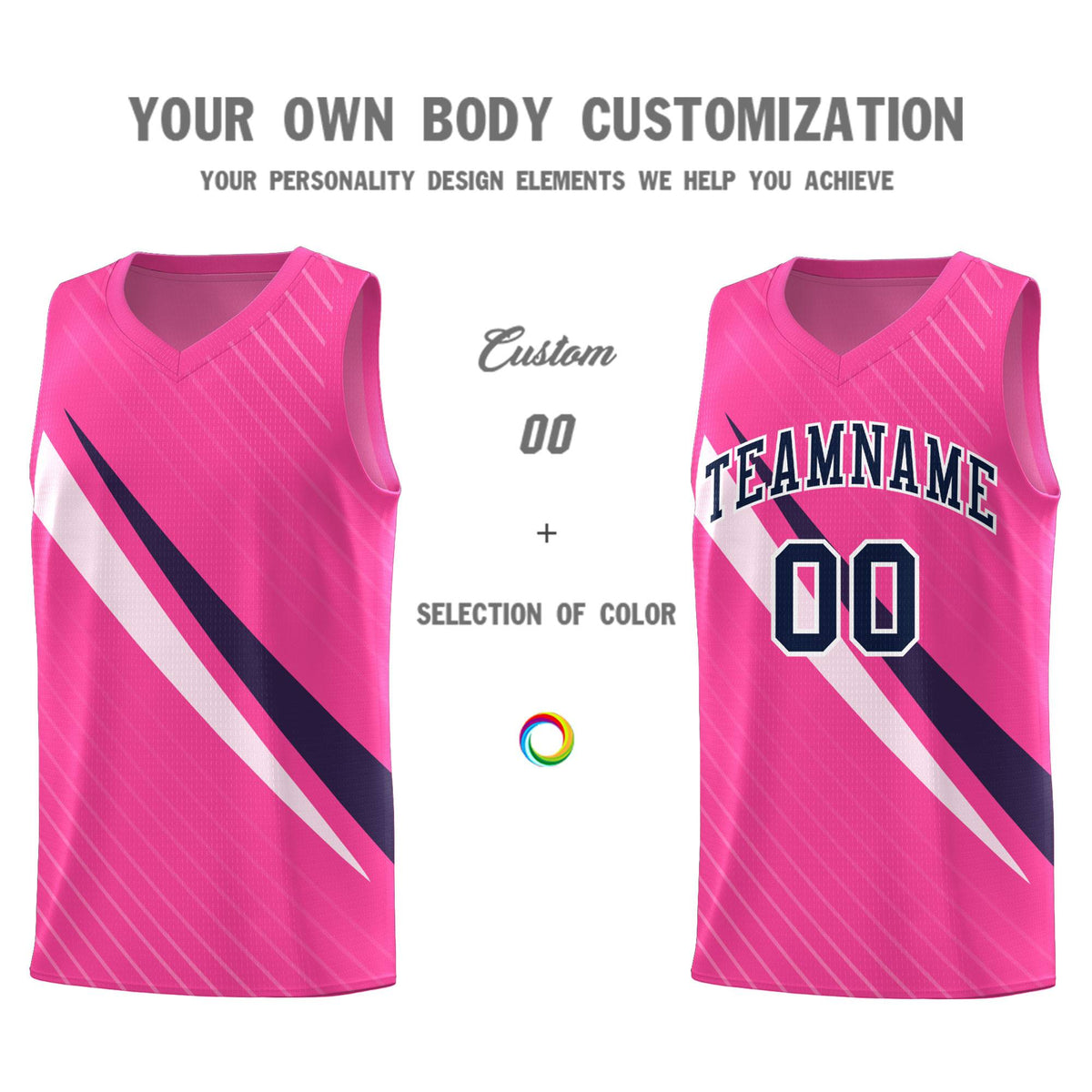 Custom Pink Diagonal Pinstripe Pattern Color Block Sports Uniform Basketball Jersey