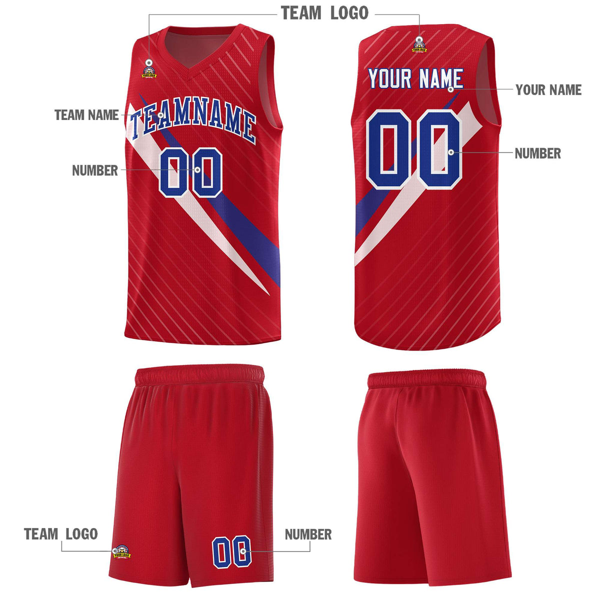 Custom Red Diagonal Pinstripe Pattern Color Block Sports Uniform Basketball Jersey