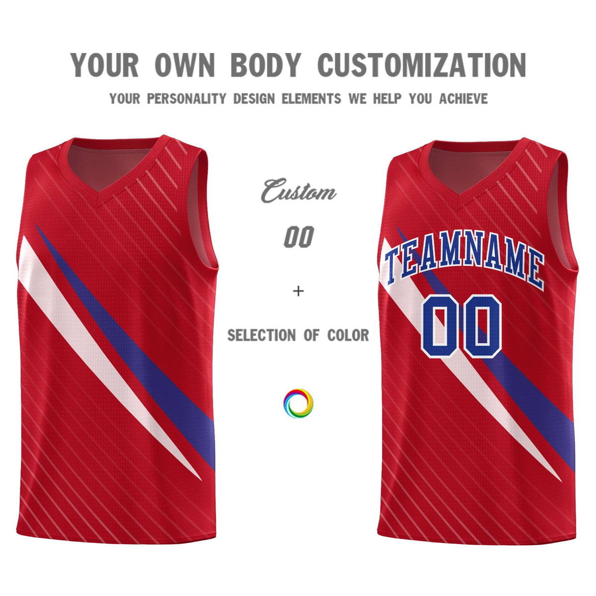 Custom Red Diagonal Pinstripe Pattern Color Block Sports Uniform Basketball Jersey